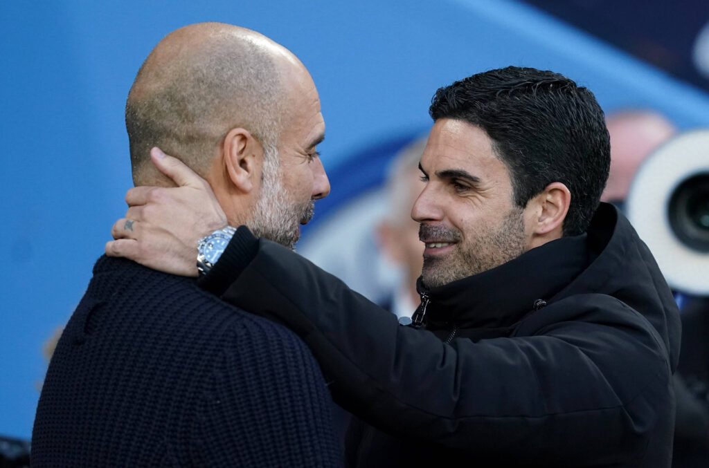 Pep Guardiola and Arsenal's Mikel Arteta